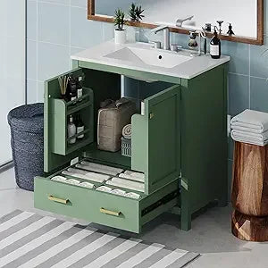 RBXC Modern Bathroom Vanity With Sink Wood Cabinet Doors