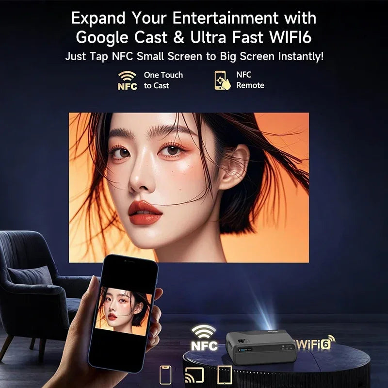 ZCGIOBN Portable 4K UHD HDR10 Projector Google TV Netflix