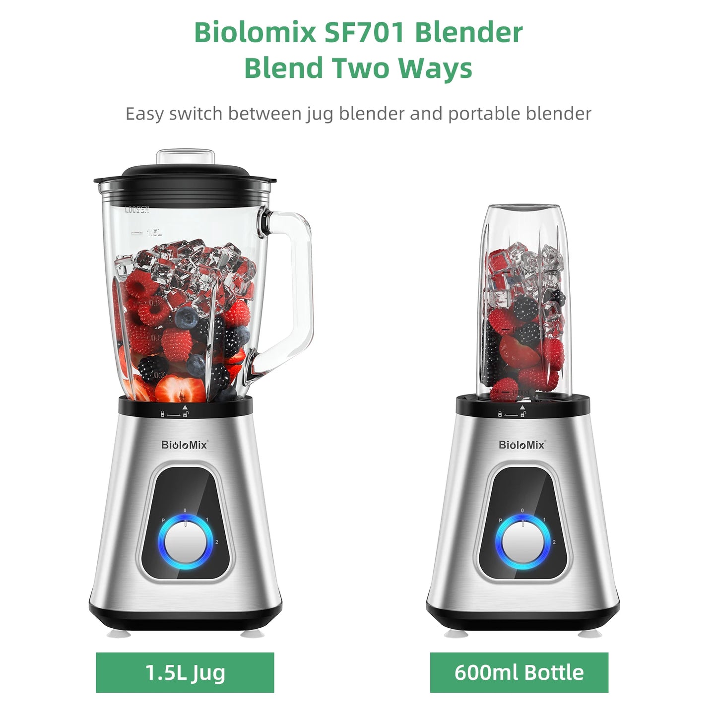 BioloMix 1300W Blender With Glass Jar For Smoothies Daily