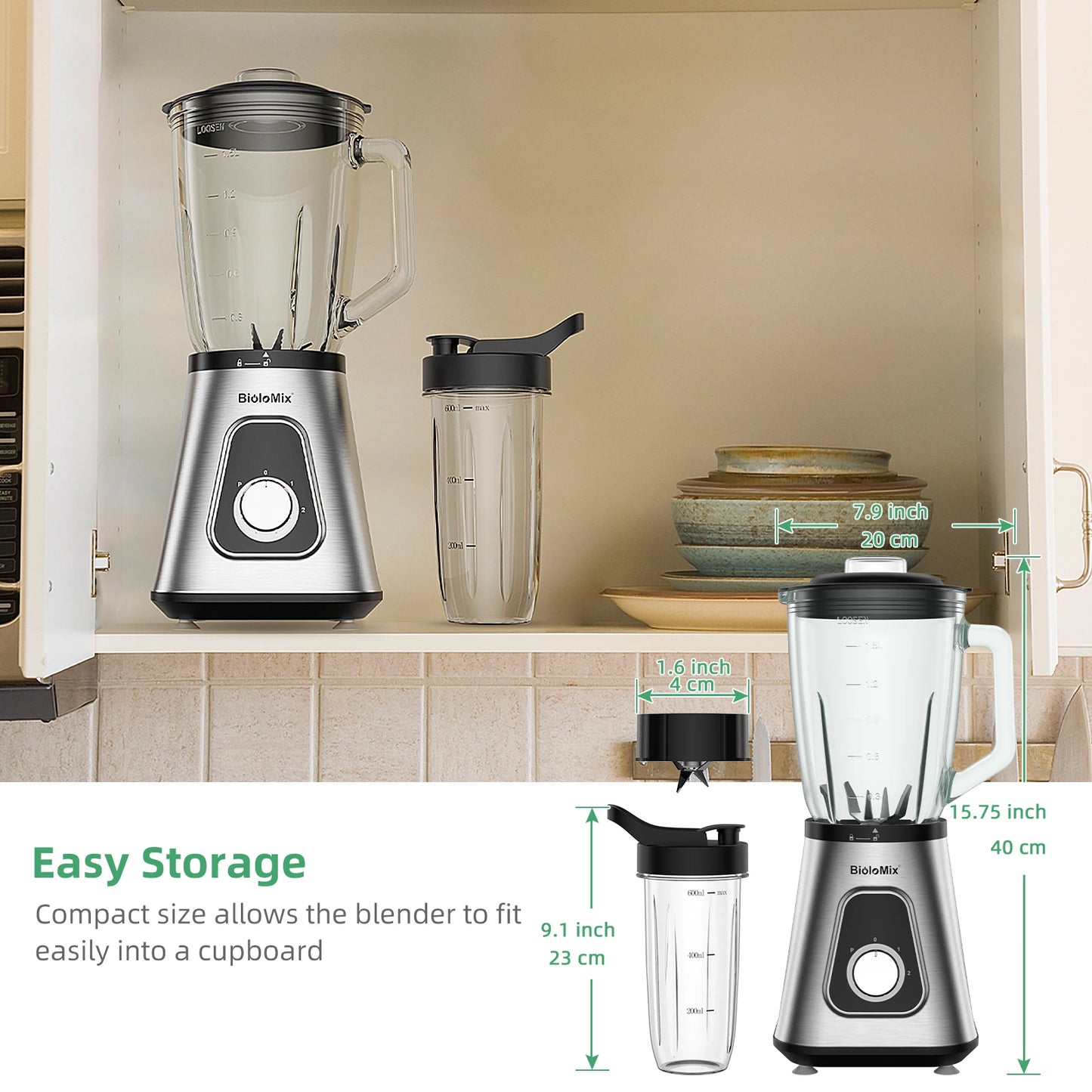 BioloMix 1300W Blender With Glass Jar For Smoothies Daily