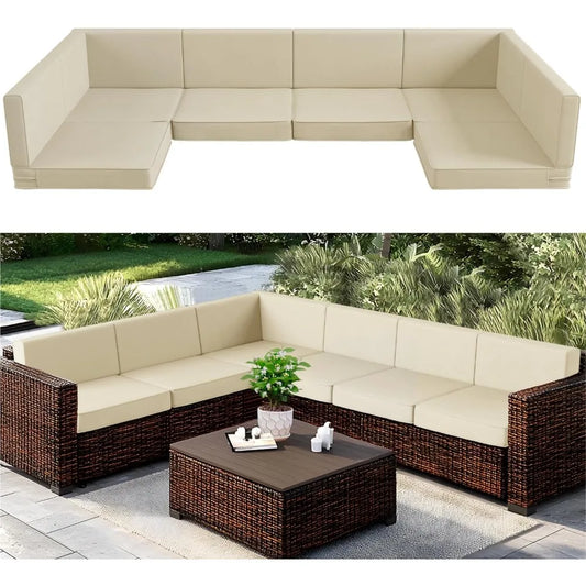 Outdoor Patio Cushion Set 6 Seat 14 Piece High Density Foam