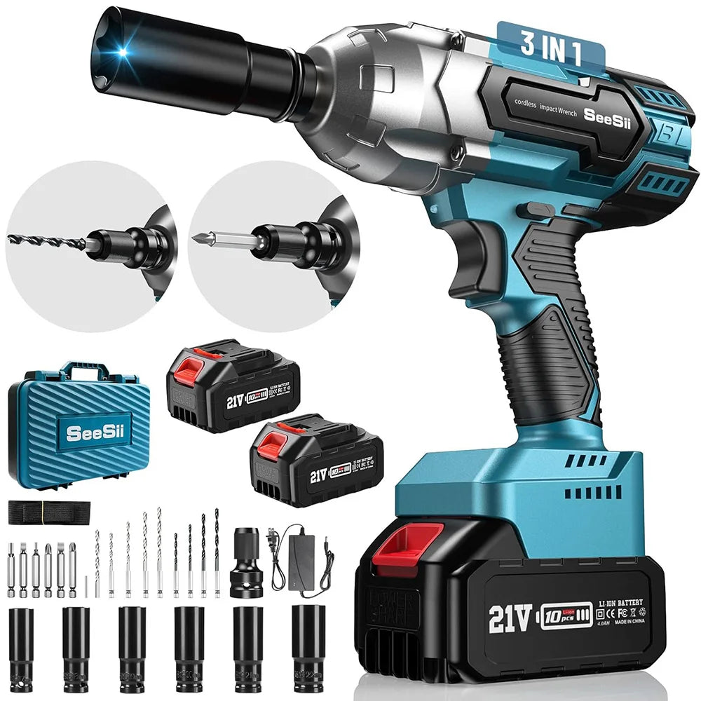 Seesii Cordless Impact Wrench 650 Nm Brushless Socket Set