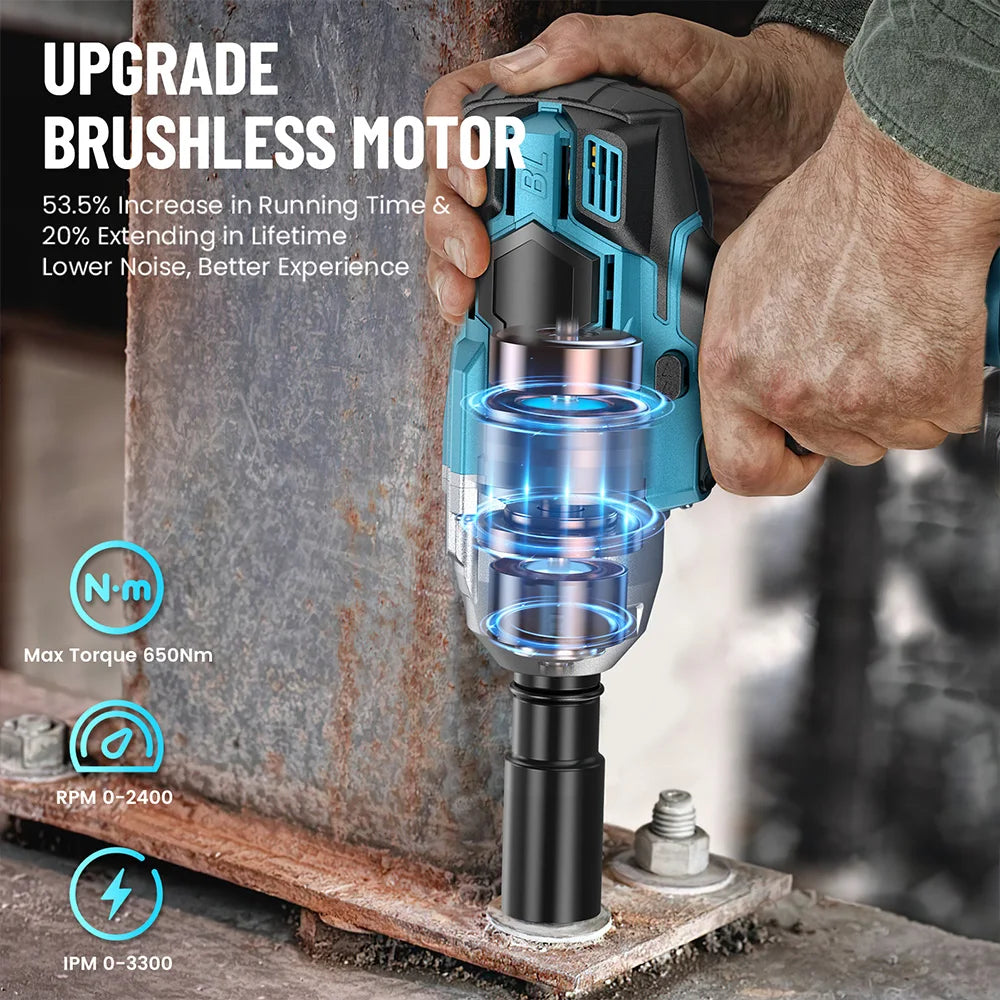 Seesii Cordless Impact Wrench 650 Nm Brushless Socket Set