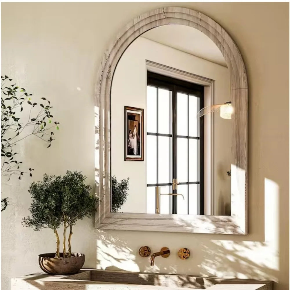 Hign-concerned Arched Mirror in Solid Acacia Wood Frame