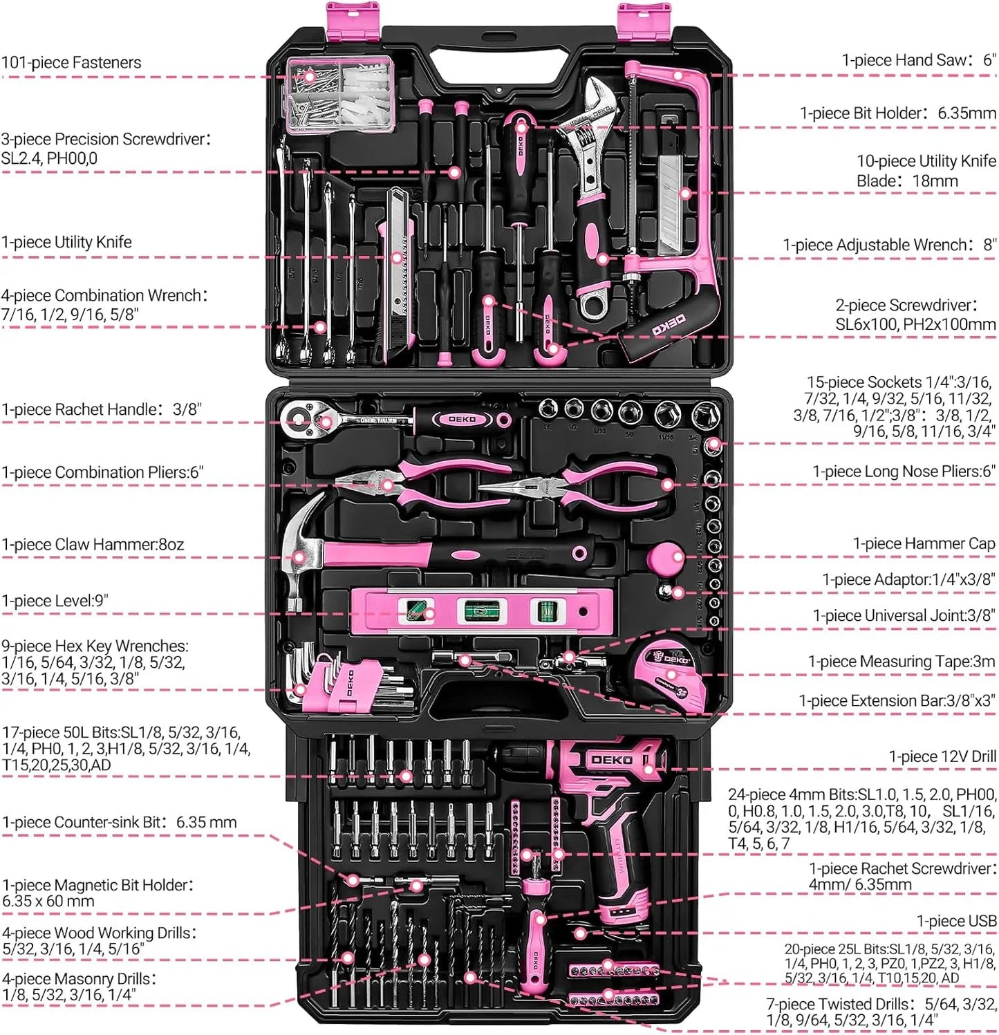 DEKODIY Home Mechanic Toolbox Cordless Drill 12V Organizer