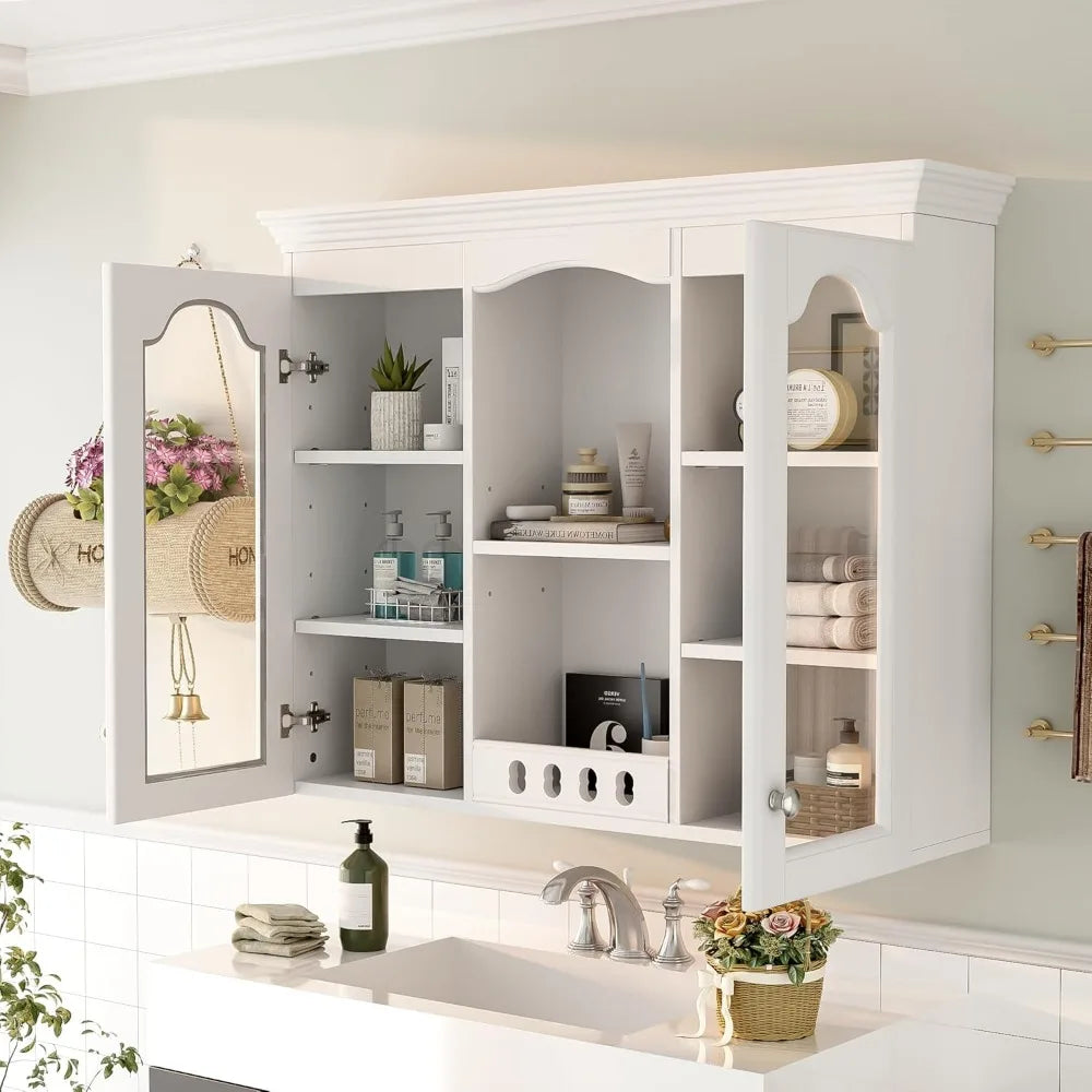 Medicine Cabinet Wall Mounted With Glass Doors And Shelves