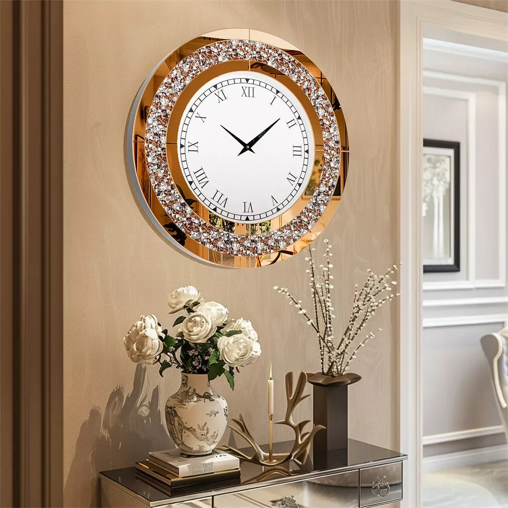 LUVODI Modern 3D Diamond Crystal Wall Clock Roman Numerals