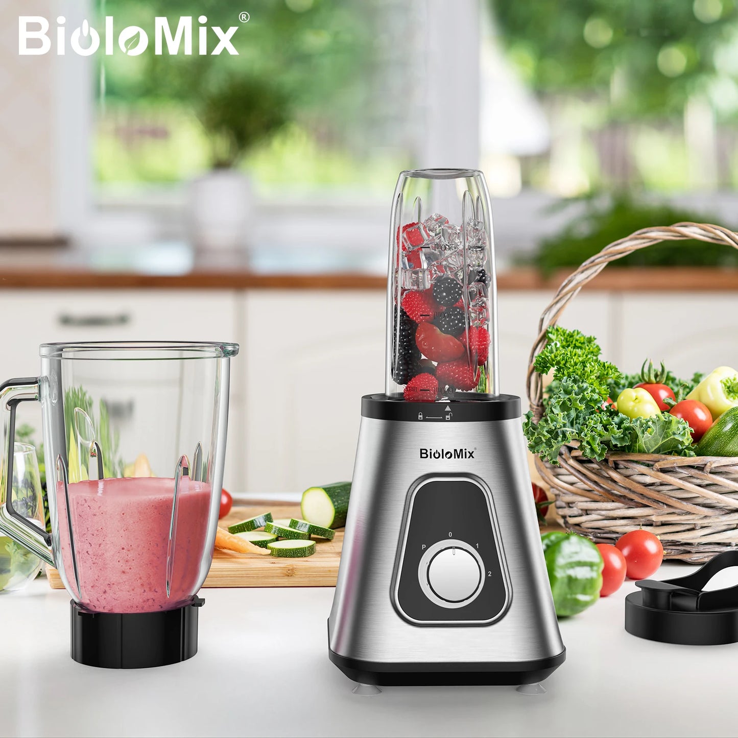 BioloMix 1300W Blender With Glass Jar For Smoothies Daily
