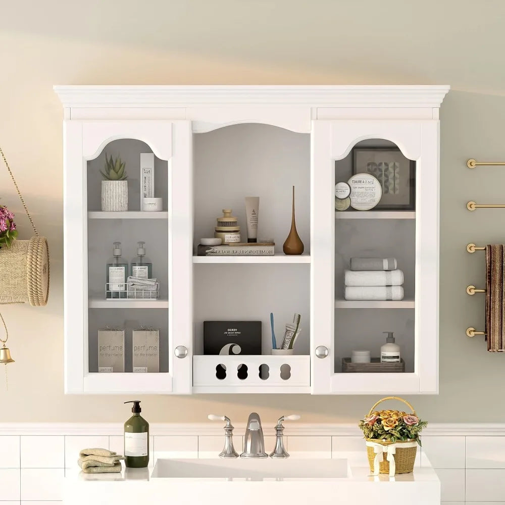 Medicine Cabinet Wall Mounted With Glass Doors And Shelves