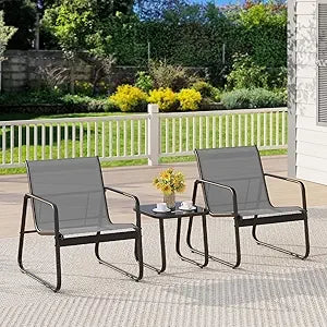 Outdoor Patio Chairs Set Of 2 With Glass Table Metal Frame