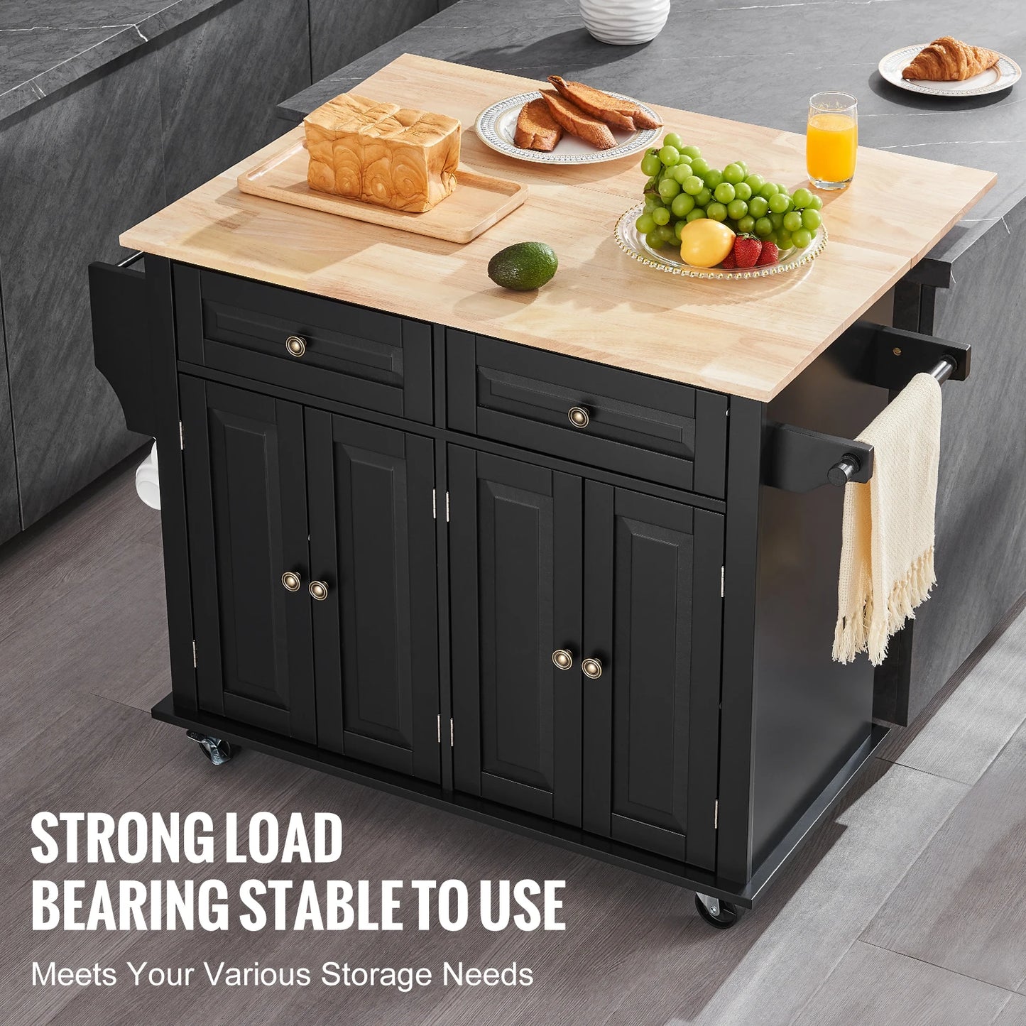 SucceBuy Kitchen Island Cart With Wood Top Storage Cabinet