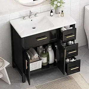 RBXC Modern Bathroom Vanity With Sink Wood Cabinet Doors