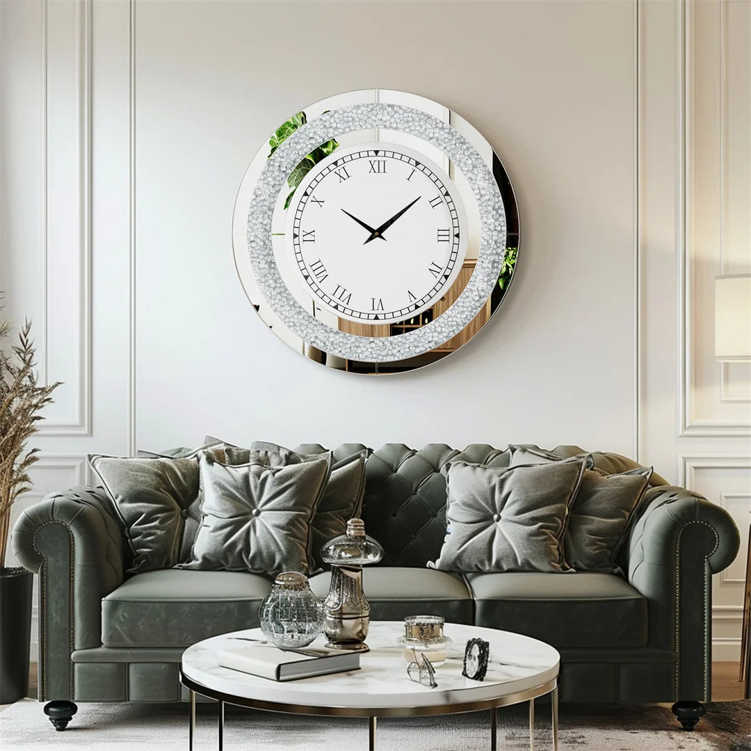 LUVODI Modern 3D Diamond Crystal Wall Clock Roman Numerals