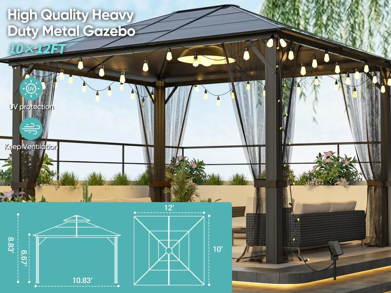 High Concerned Gazebo Aluminum Frame Outdoor Patio Shelter