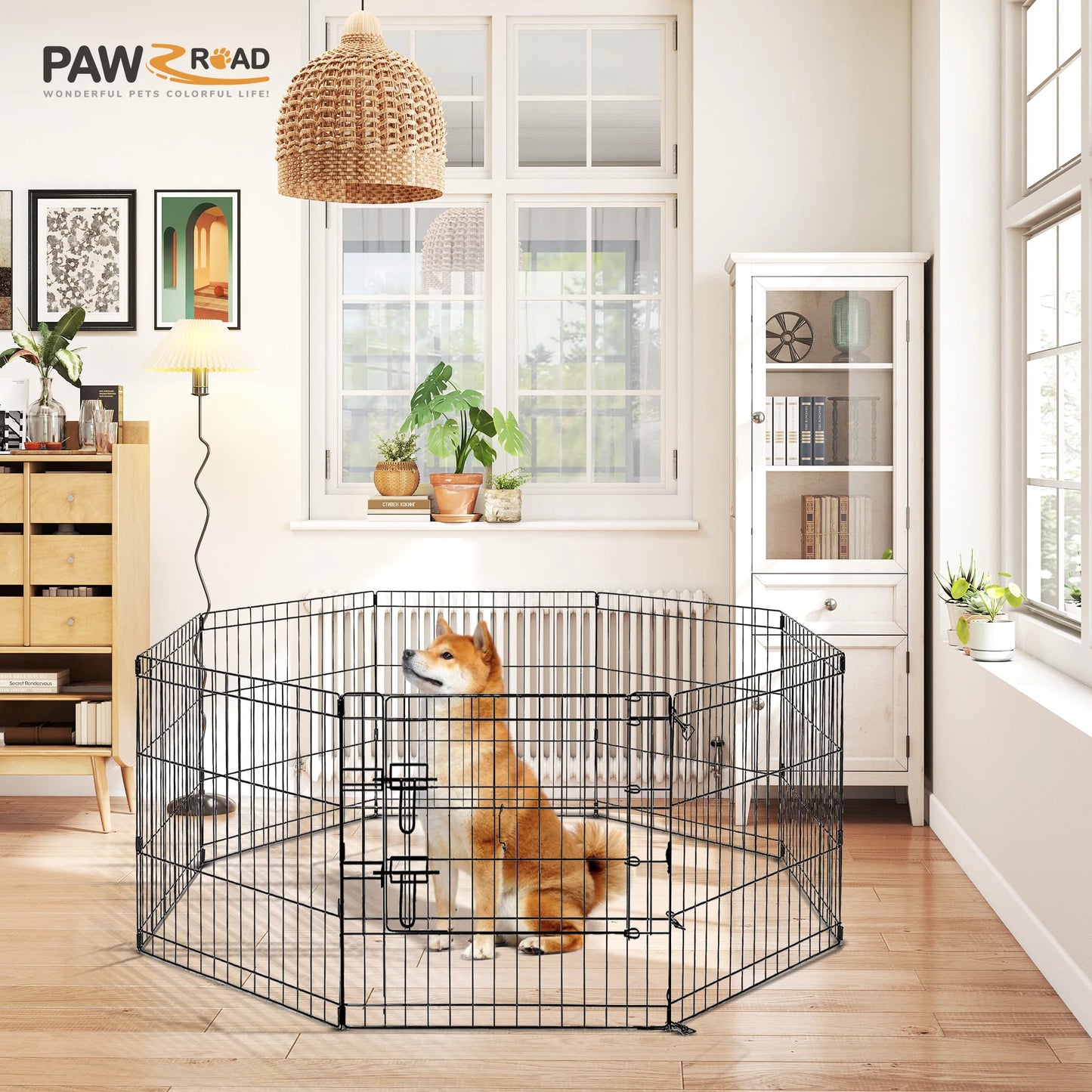 Foldable Metal Dog Playpen With Doors For Indoor Outdoor