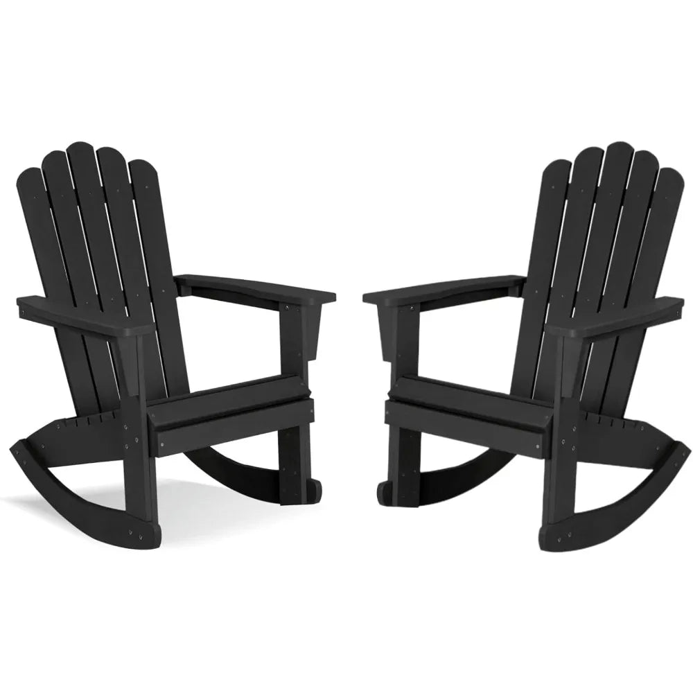 Outdoor Adirondack Patio Rocking Chairs Set Of 2 Black Poly Lumber