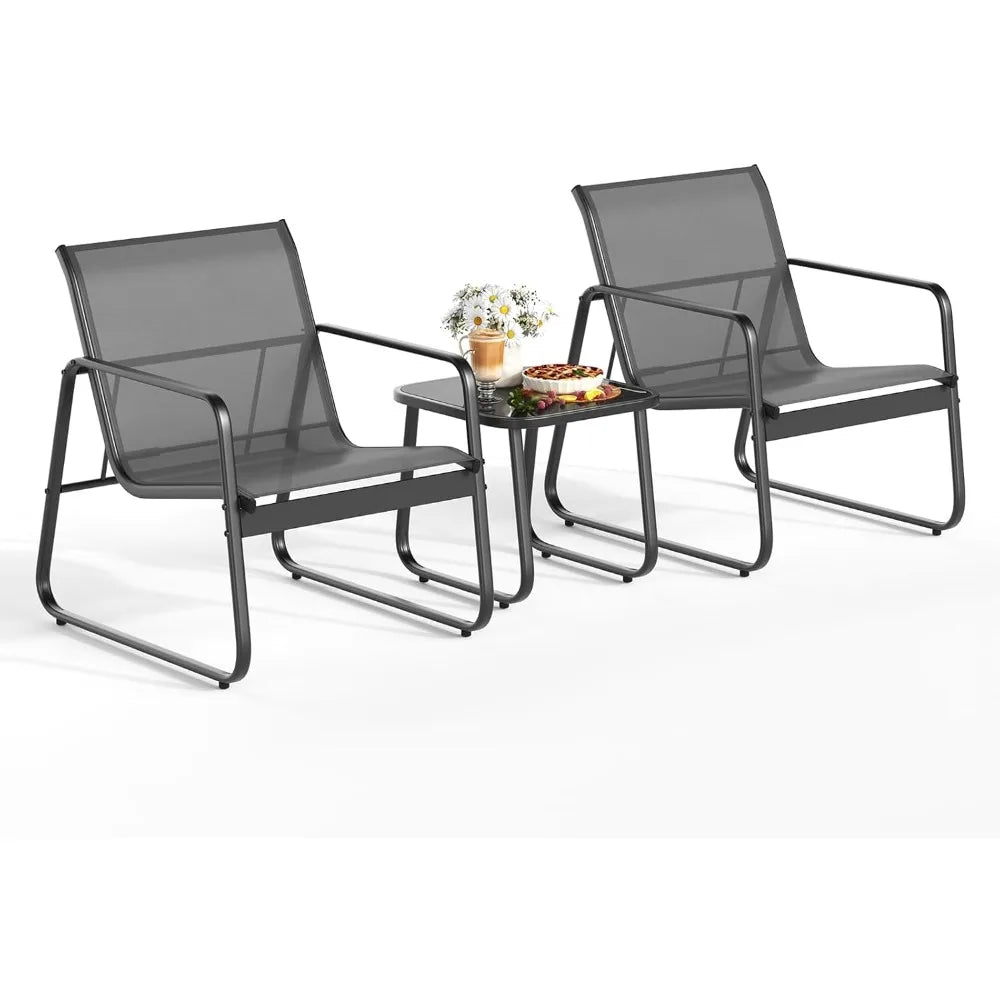 Outdoor Patio Chairs Set Of 2 With Glass Table Metal Frame