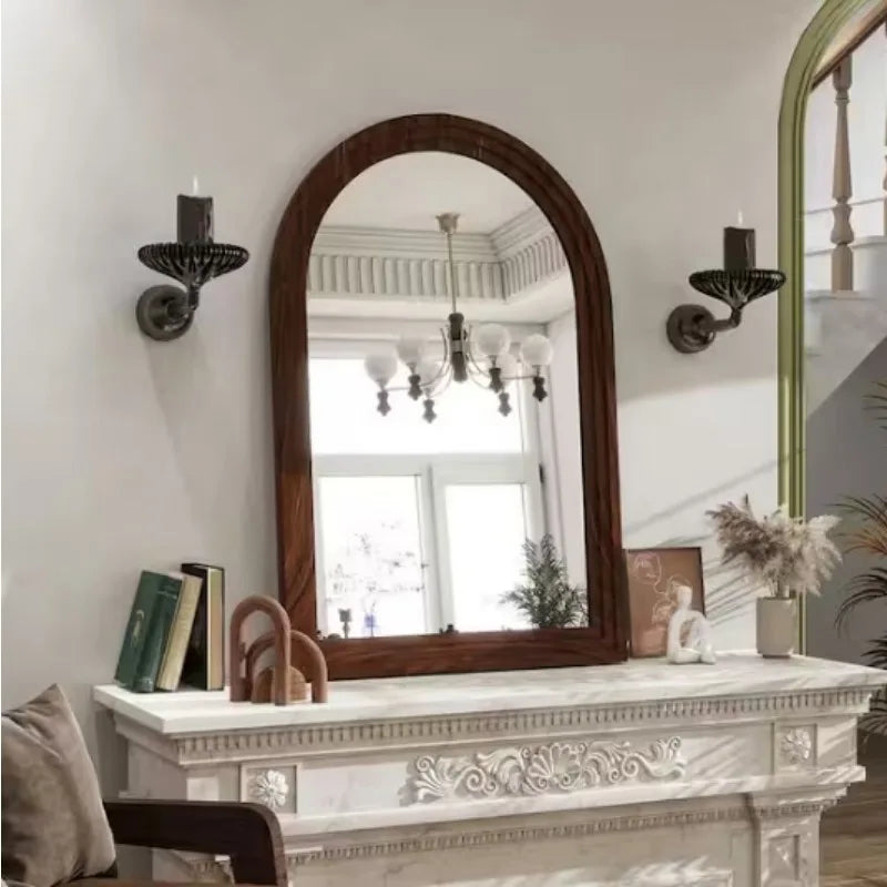Hign-concerned Arched Mirror in Solid Acacia Wood Frame
