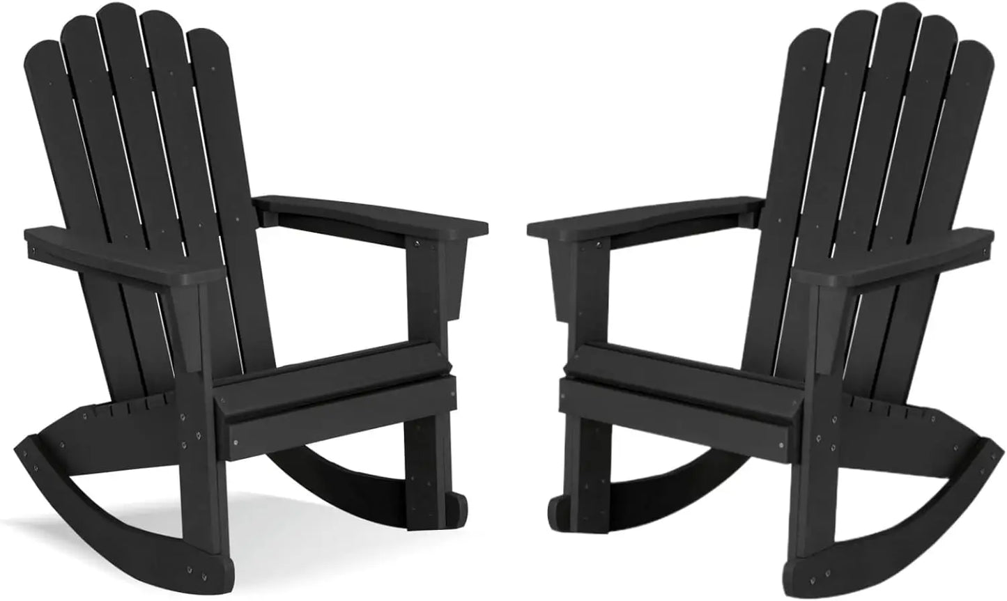 Outdoor Adirondack Patio Rocking Chairs Set Of 2 Black Poly Lumber
