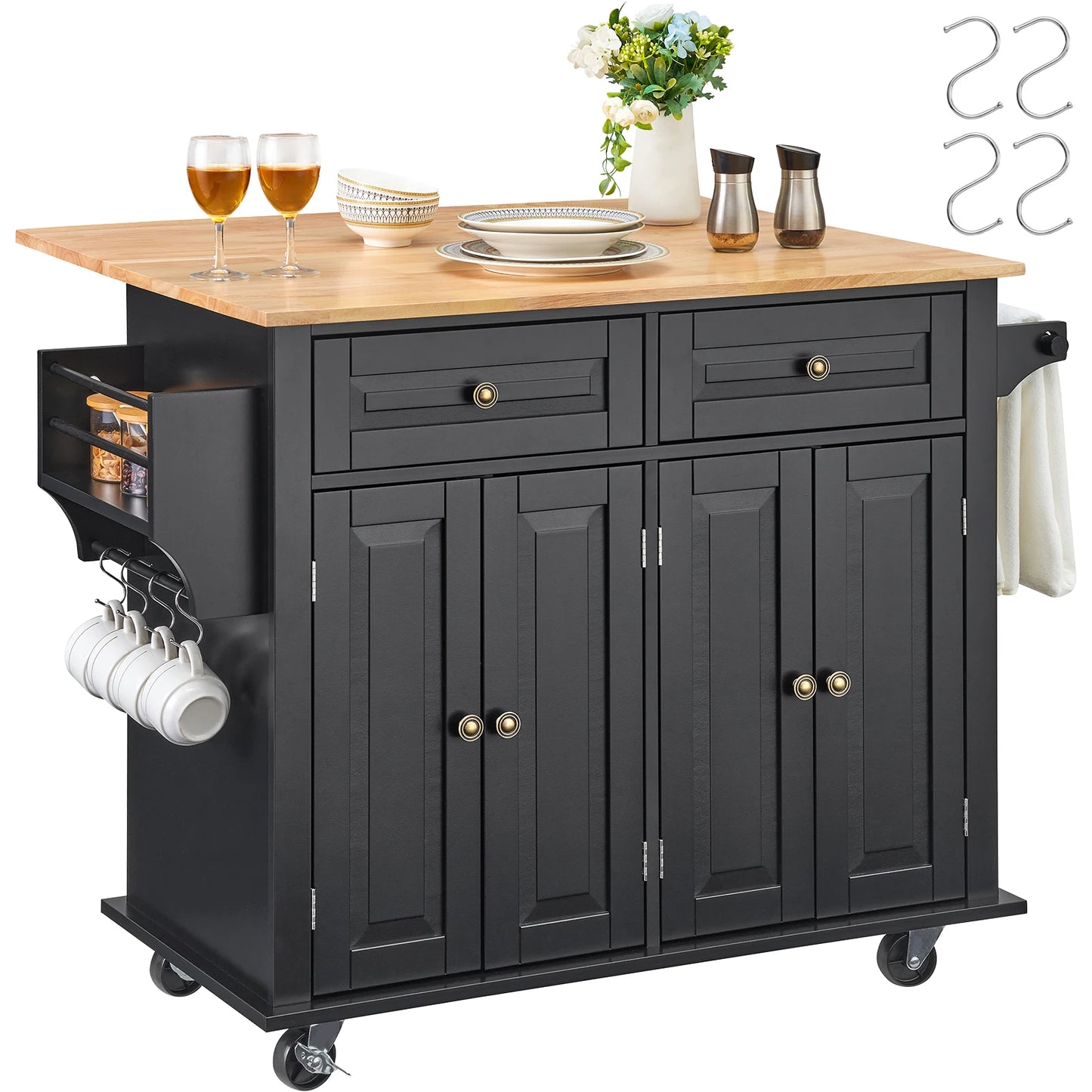 SucceBuy Kitchen Island Cart With Wood Top Storage Cabinet