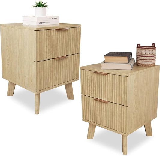 Drawer Fluted Nightstands Mid Century Modern Bedroom Table