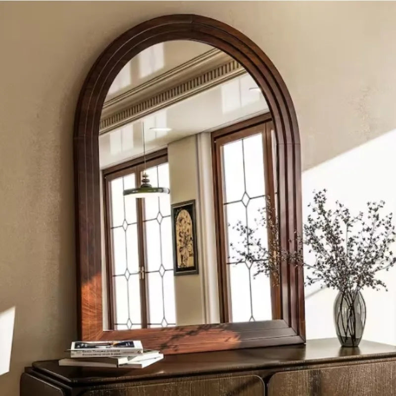 Hign-concerned Arched Mirror in Solid Acacia Wood Frame