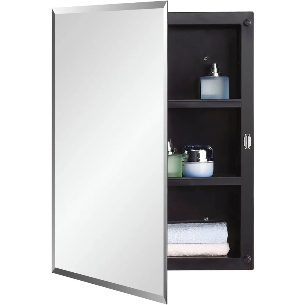 Plastic Bathroom Medicine Mirror Cabinet Beveled Edge Mount