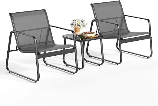 Outdoor Patio Chairs Set Of 2 With Glass Table Metal Frame