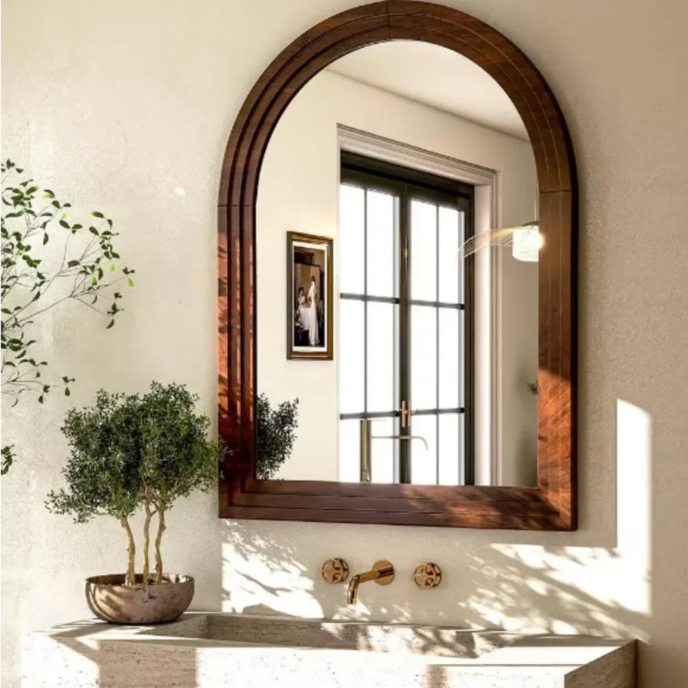 Hign-concerned Arched Mirror in Solid Acacia Wood Frame