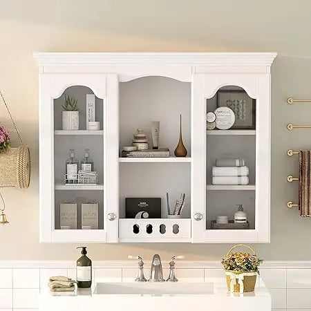 Medicine Cabinet Wall Mounted With Glass Doors And Shelves