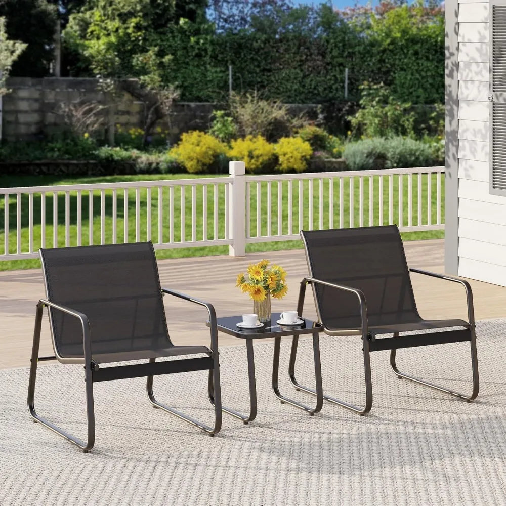 Outdoor Patio Chairs Set Of 2 With Glass Table Metal Frame