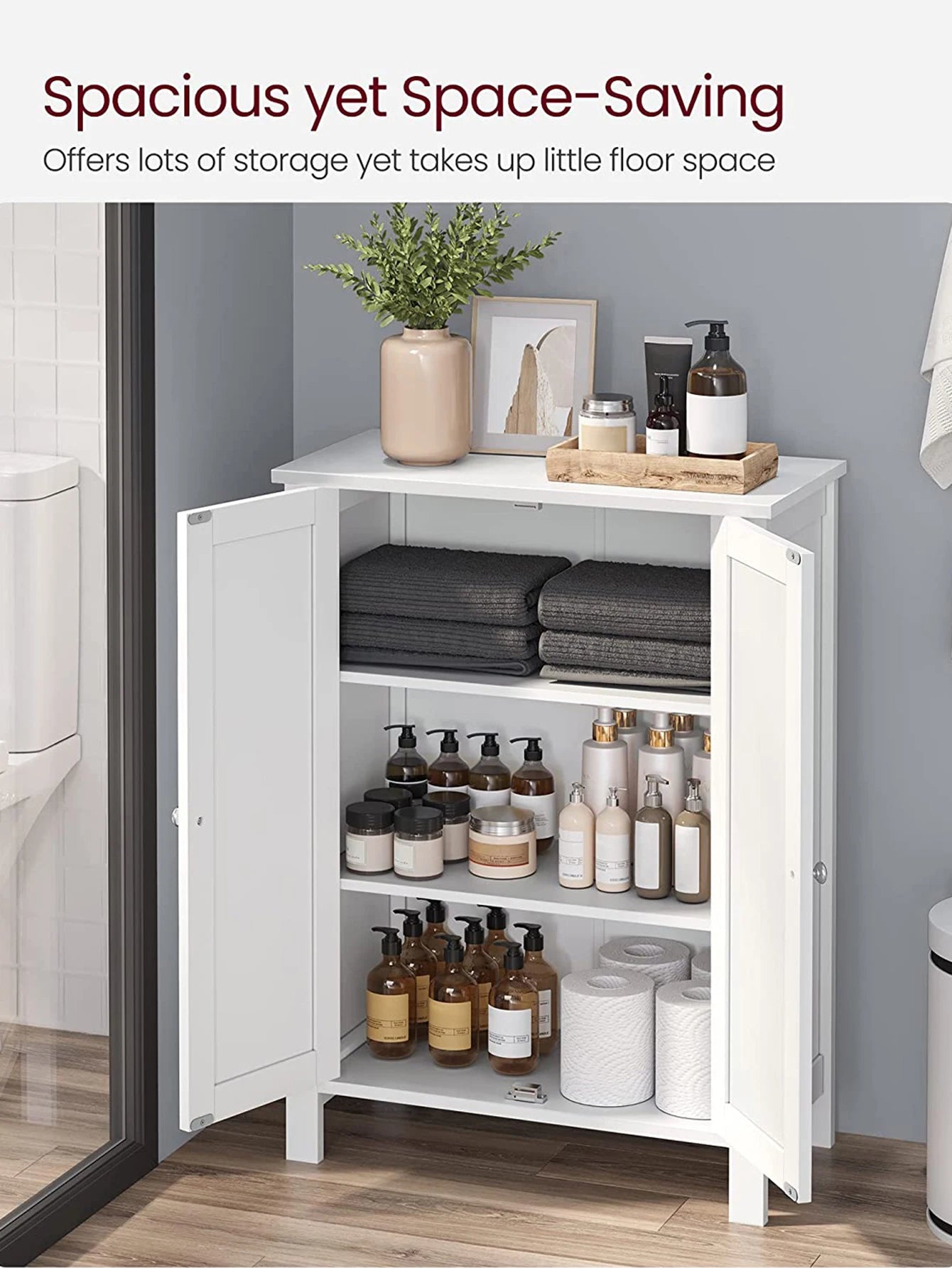VASAGLE Bathroom Storage Cabinet With 2 Adjustable Shelves