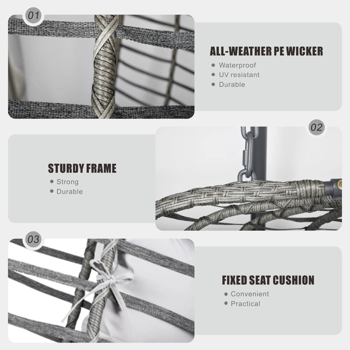 JDPAG Double Hanging Egg Chair With Stand Patio Hammock