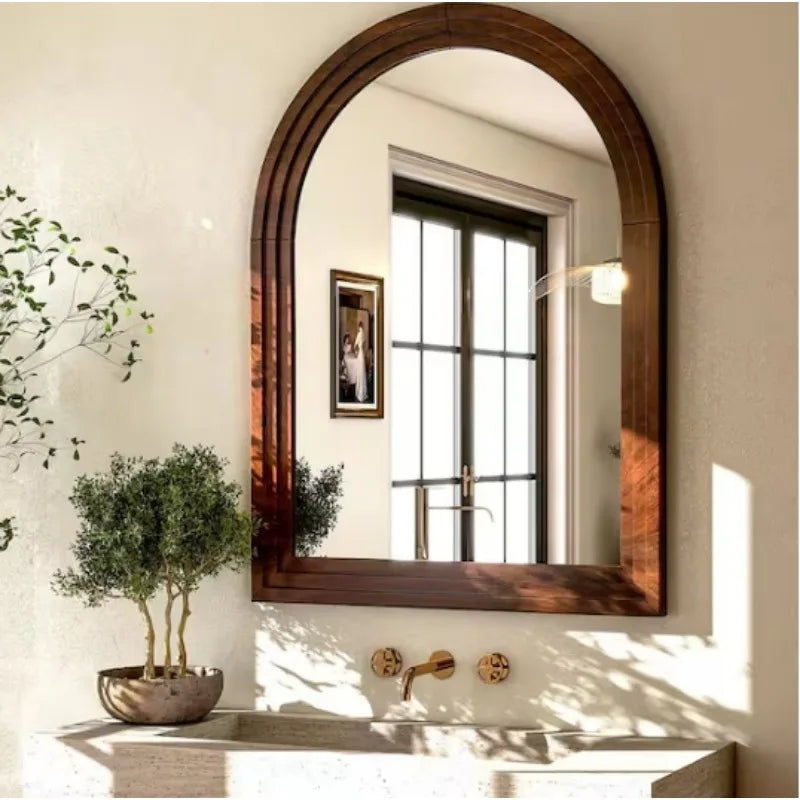 Hign-concerned Arched Mirror in Solid Acacia Wood Frame