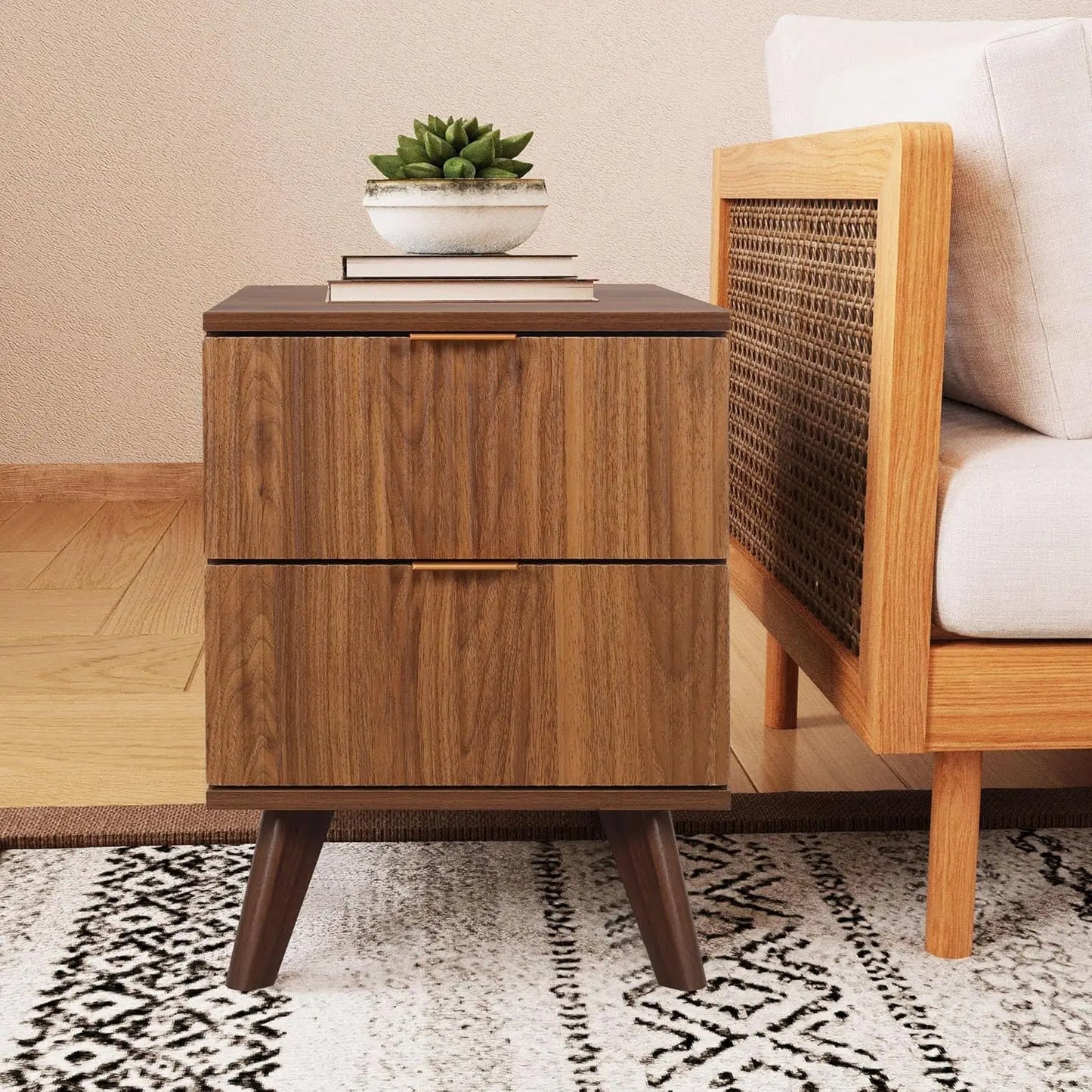 Drawer Fluted Nightstands Mid Century Modern Bedroom Table