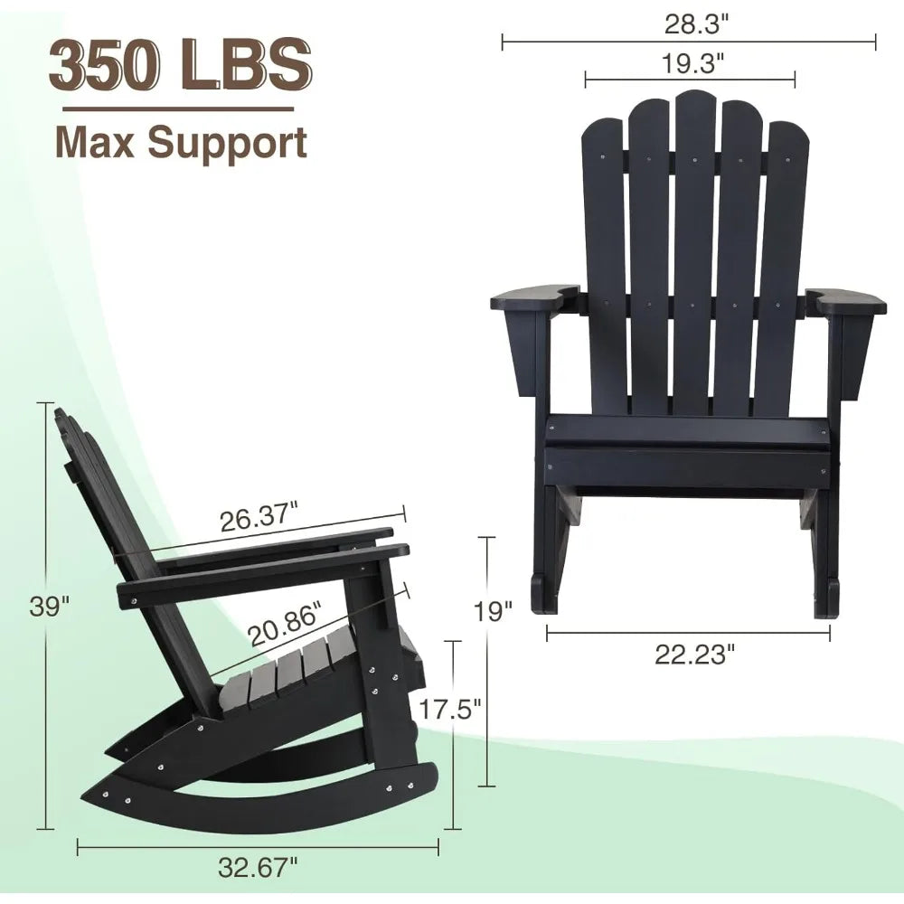 Outdoor Adirondack Patio Rocking Chairs Set Of 2 Black Poly Lumber