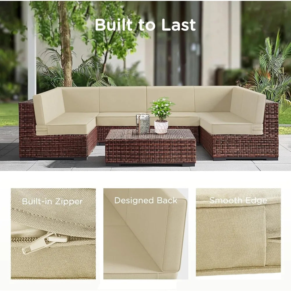 Outdoor Patio Cushion Set 6 Seat 14 Piece High Density Foam