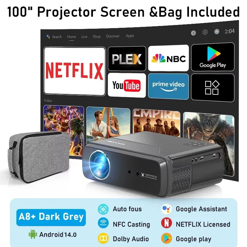 ZCGIOBN Portable 4K UHD HDR10 Projector Google TV Netflix