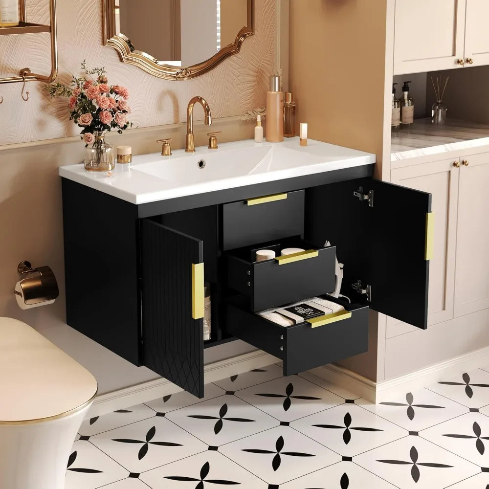 RBXC Wall Mounted Bathroom Vanity With Sink And Storage