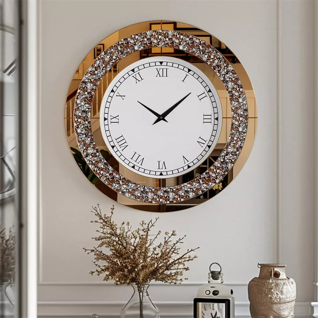 LUVODI Modern 3D Diamond Crystal Wall Clock Roman Numerals