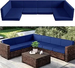 Outdoor Patio Cushion Set 6 Seat 14 Piece High Density Foam