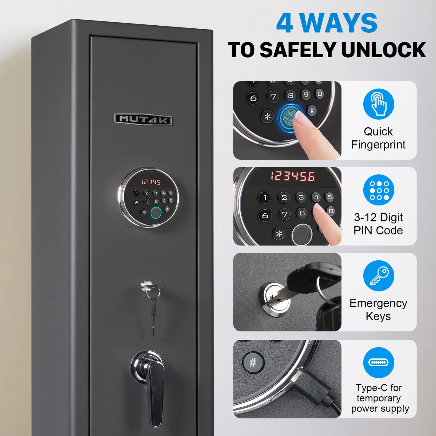 Mutak Biometric Gun Safe for Home Rifles and Pistols Locker