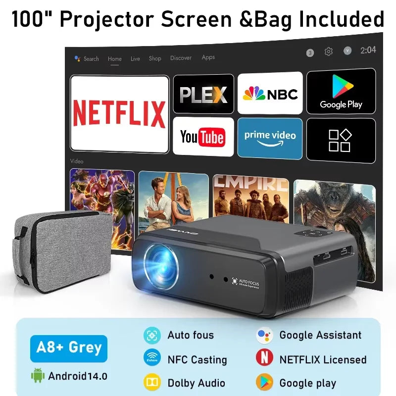 ZCGIOBN Portable 4K UHD HDR10 Projector Google TV Netflix