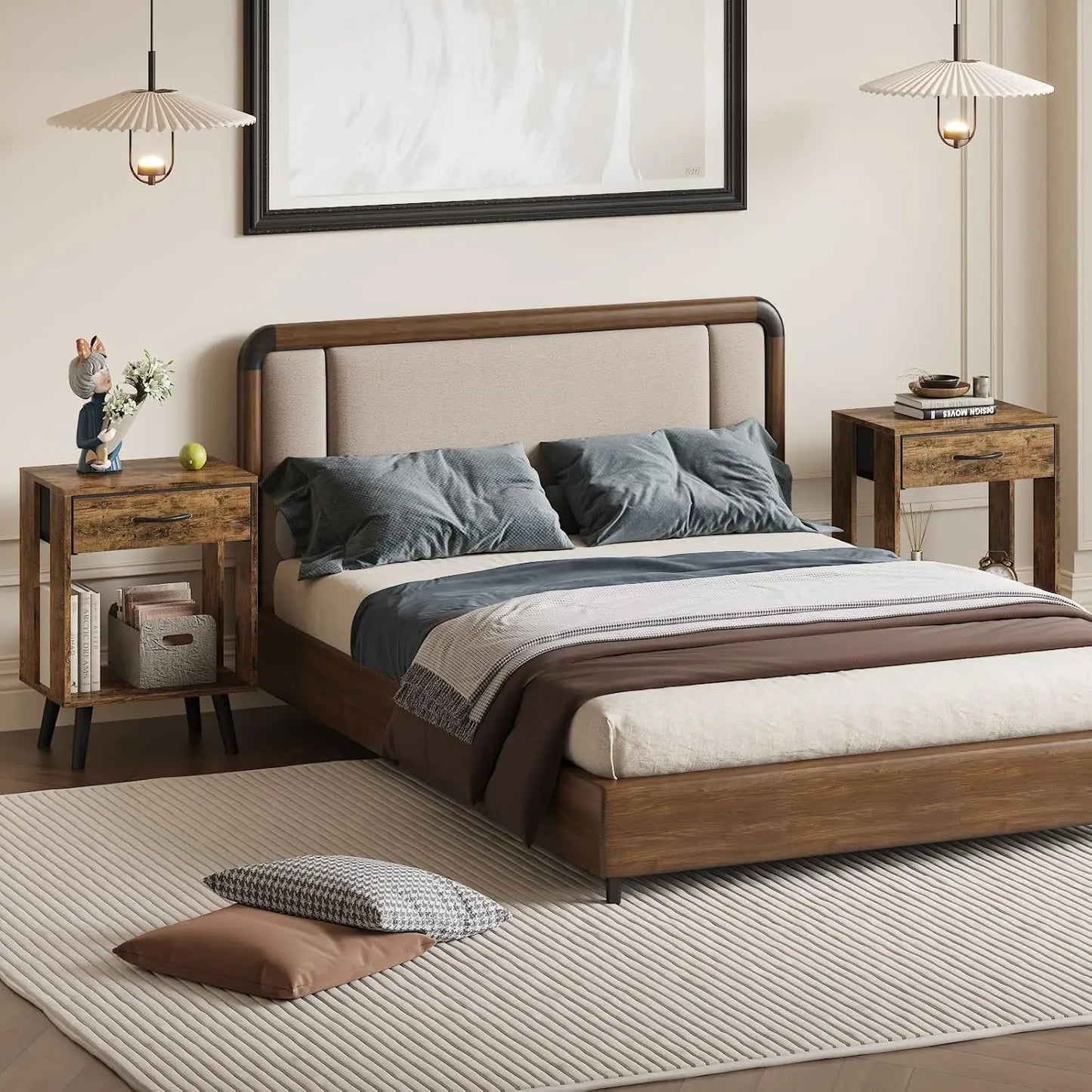 Drawer Nightstand Set Of 2 With Fabric Drawers And Shelves