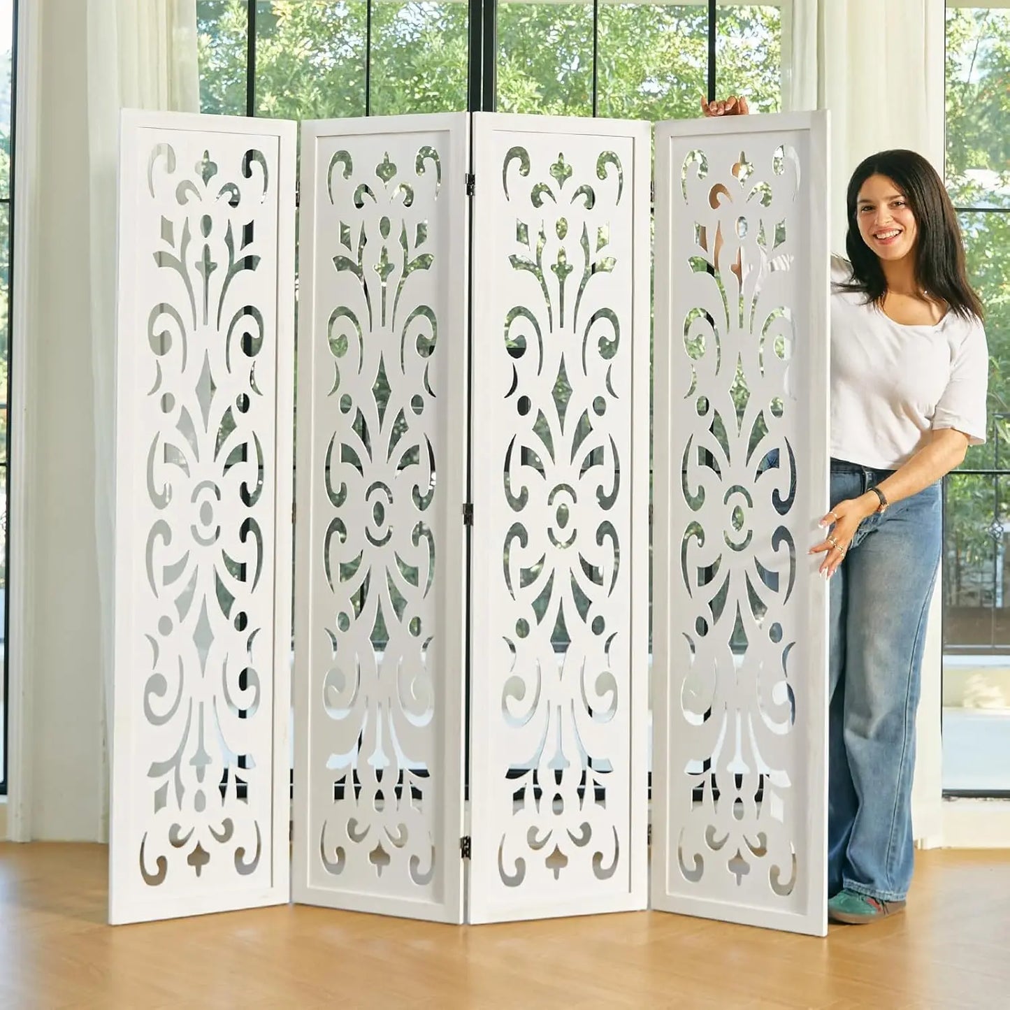 ZHUOTING Folding Wood Room Divider Screen for Home Office Garden