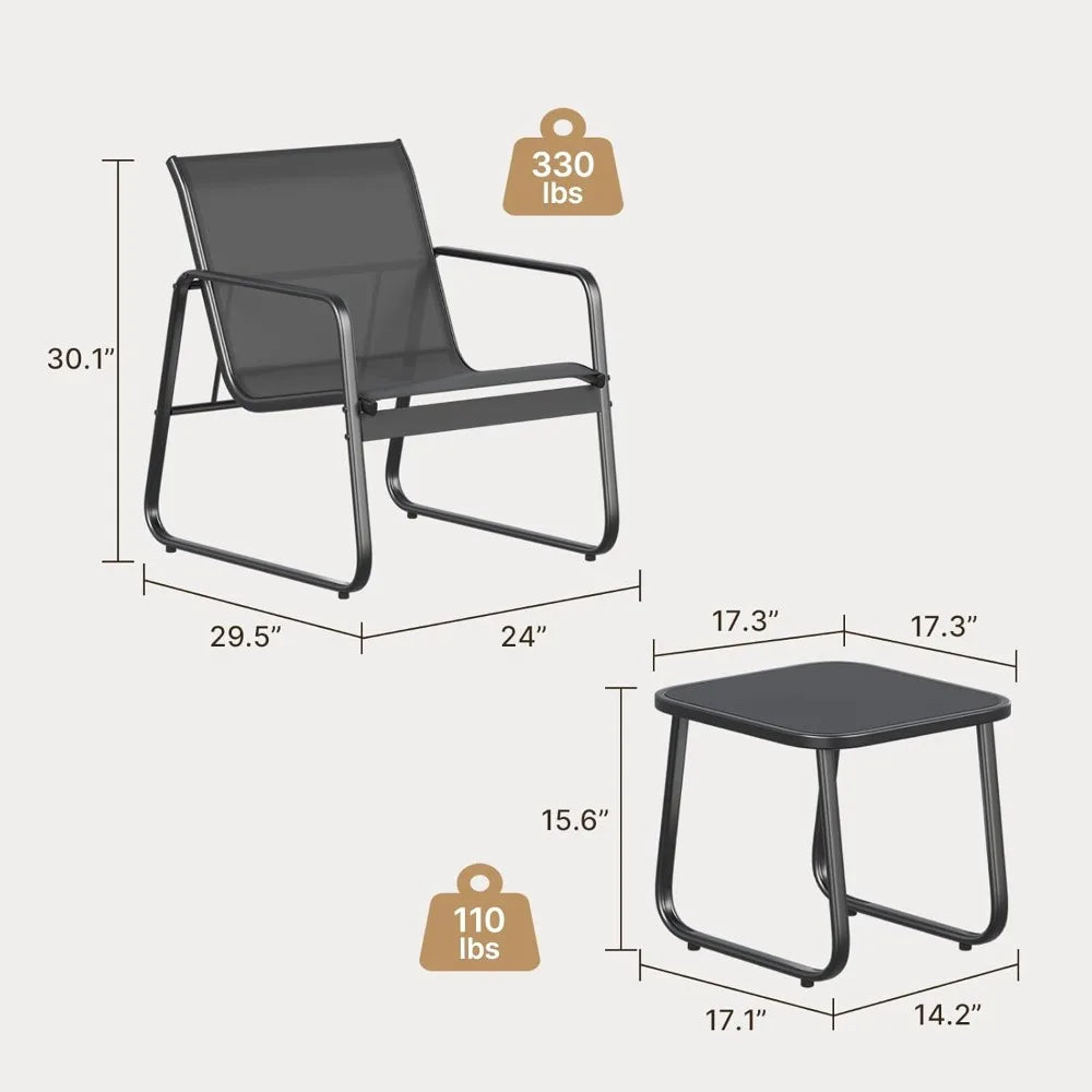 Outdoor Patio Chairs Set Of 2 With Glass Table Metal Frame