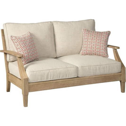 Coastal Eucalyptus Patio Loveseat With Cushions And Nuvella Fabric Protection