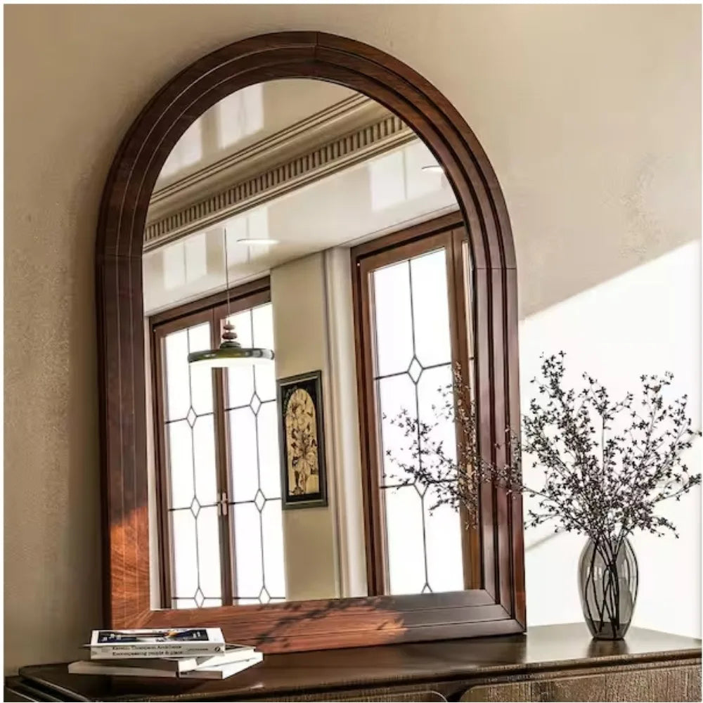 Hign-concerned Arched Mirror in Solid Acacia Wood Frame