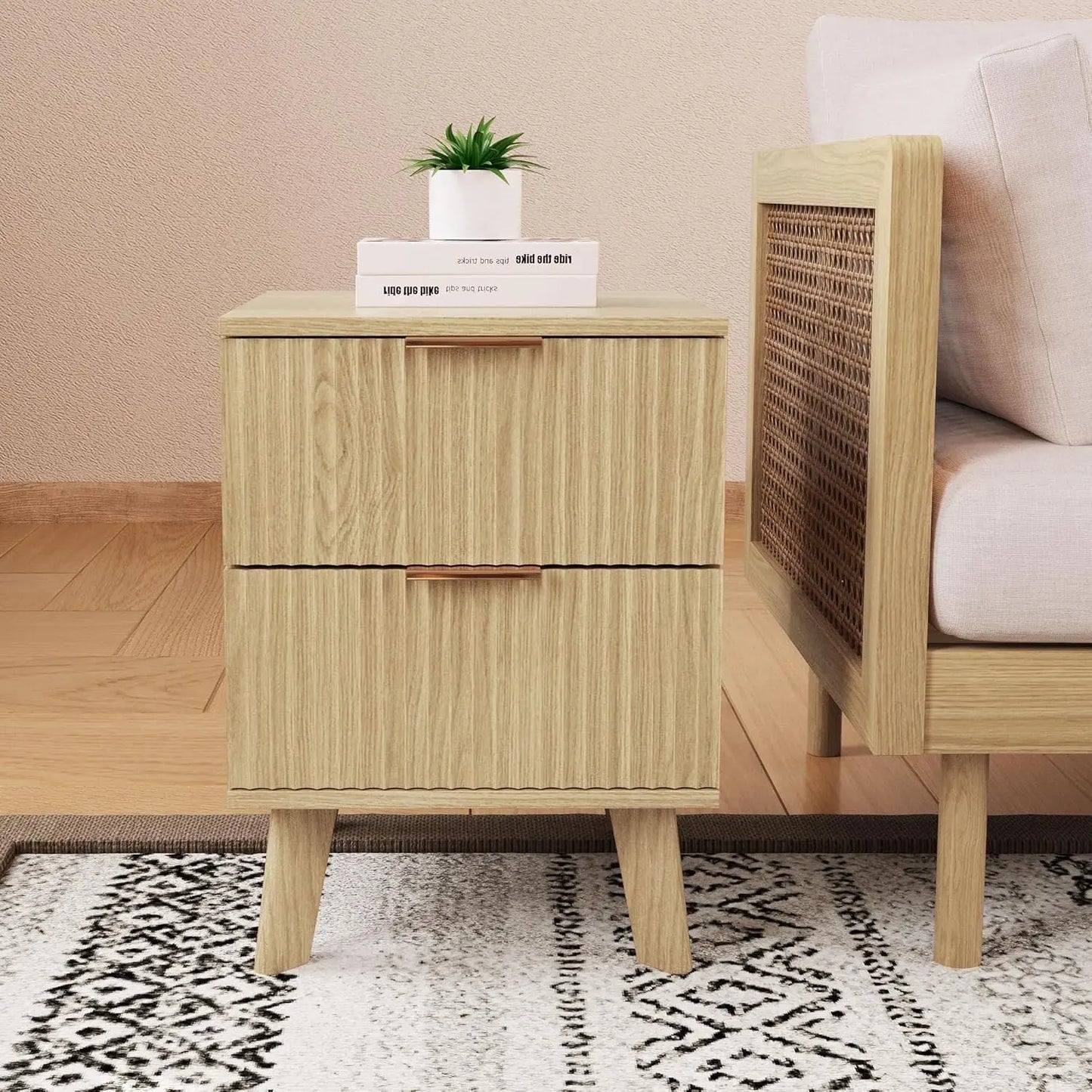 Drawer Fluted Nightstands Mid Century Modern Bedroom Table
