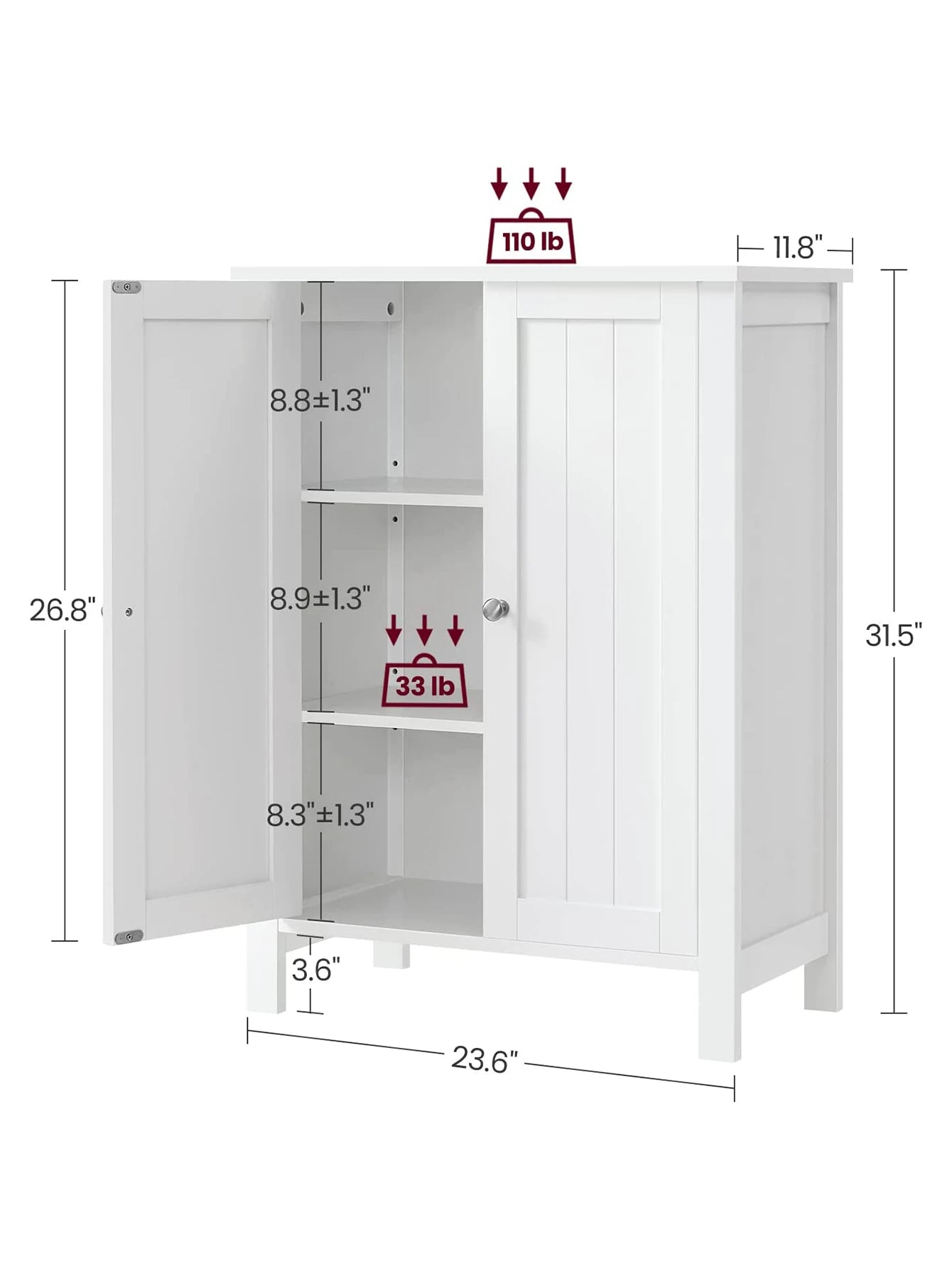 VASAGLE Bathroom Storage Cabinet With 2 Adjustable Shelves
